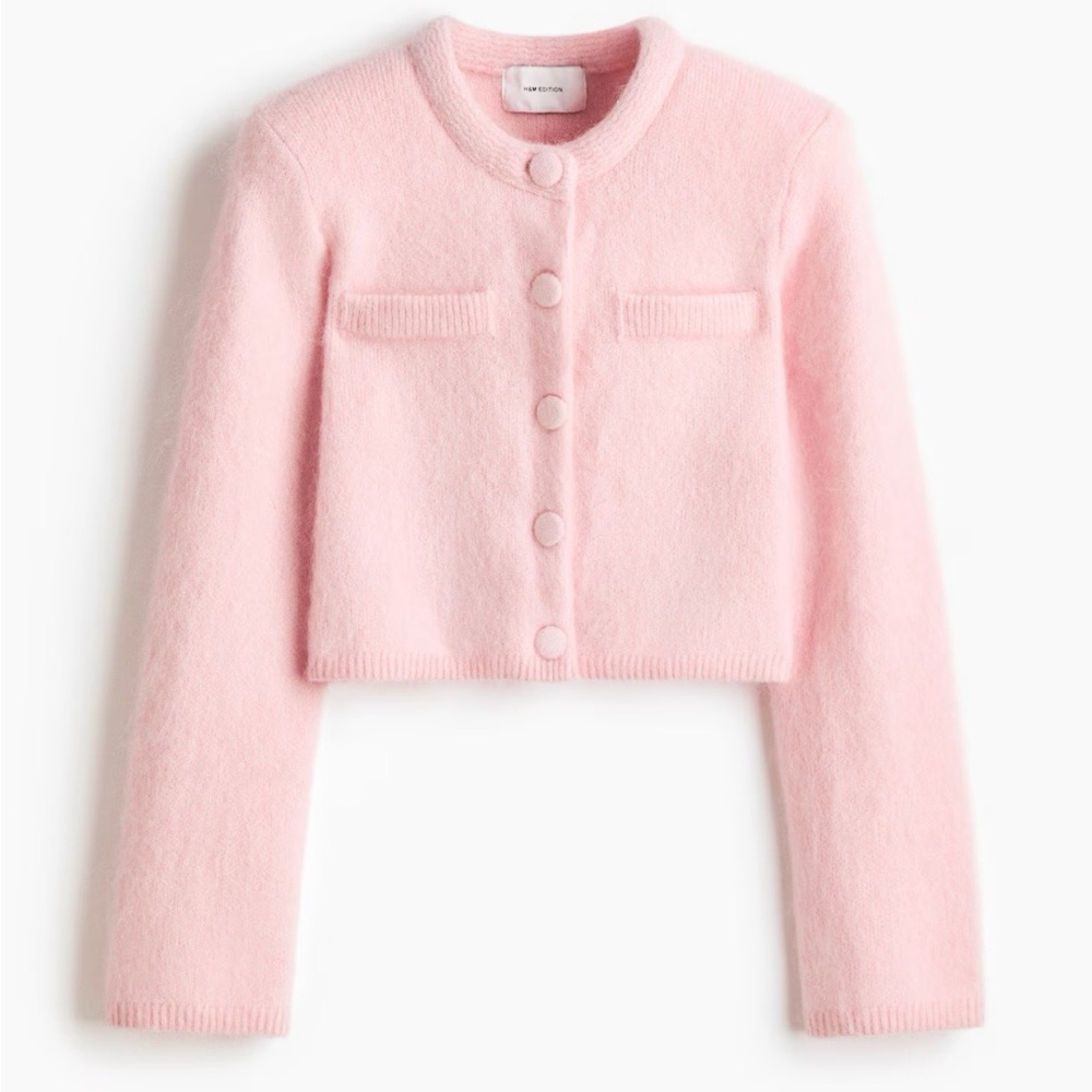 NEW H&M Mohair-Blend Cardigan with Shoulder Pads (Light Pink) Small - Picture 7 of 11